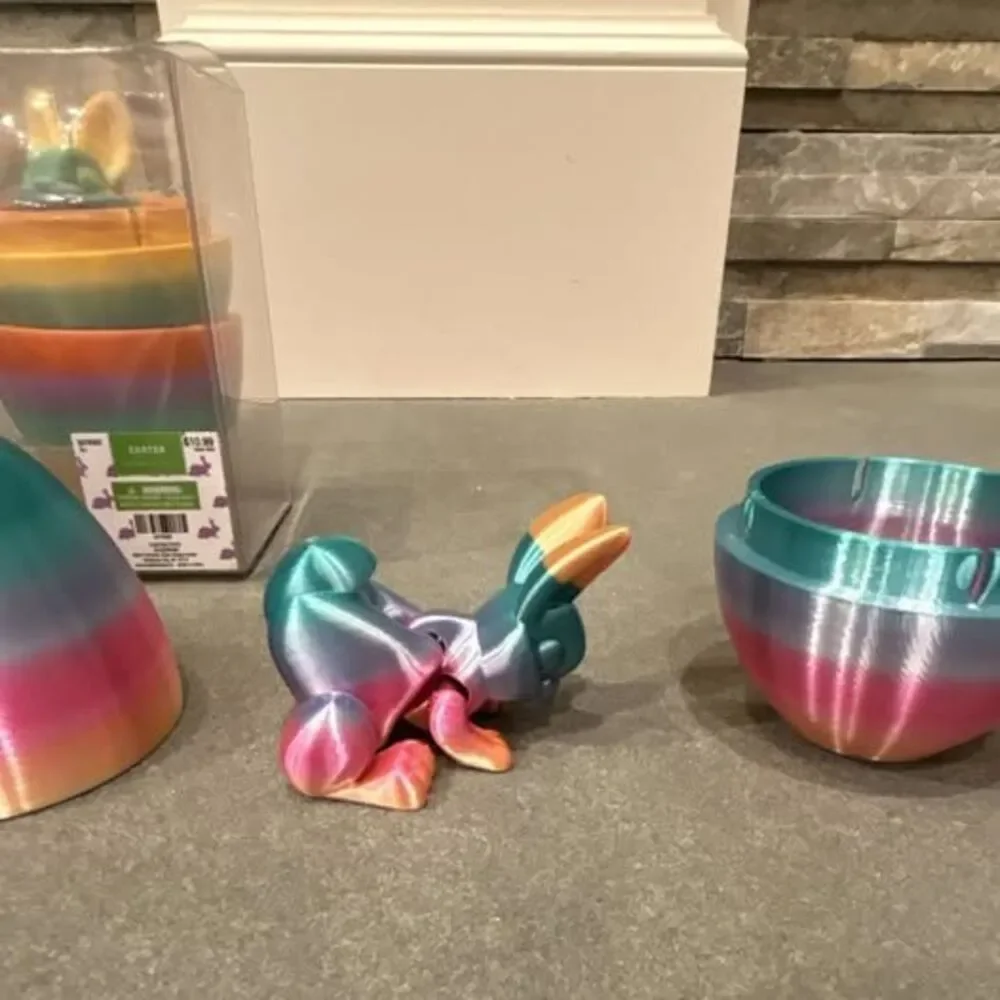 5 Set of Shiny & Rainbow 3-D Printed Bunny In Egg - Great for Party Favors